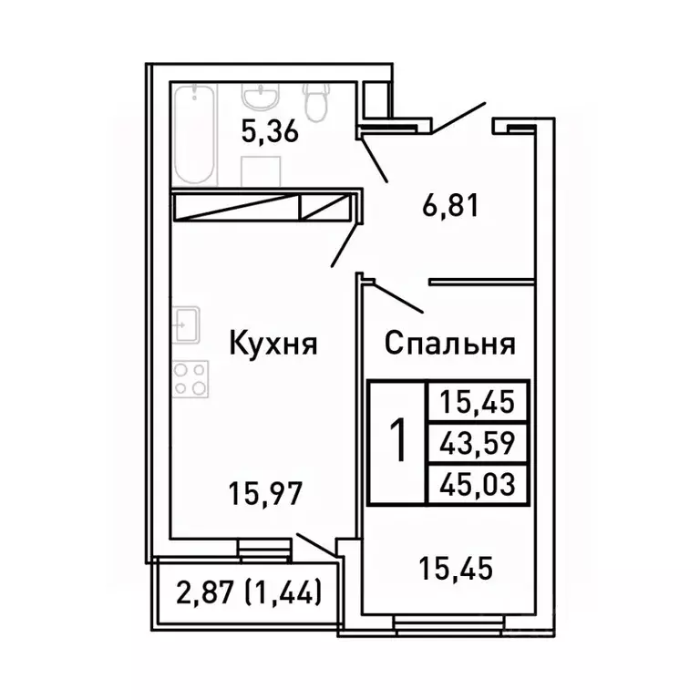 1-к кв. Самарская область, Самара Московское ш., 9 (44.8 м) - Фото 1