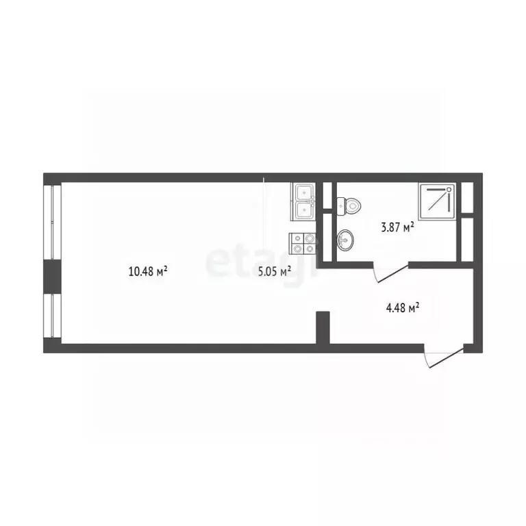 Студия Тюменская область, Тюмень ул. Газовиков, 38к2 (24.4 м) - Фото 2
