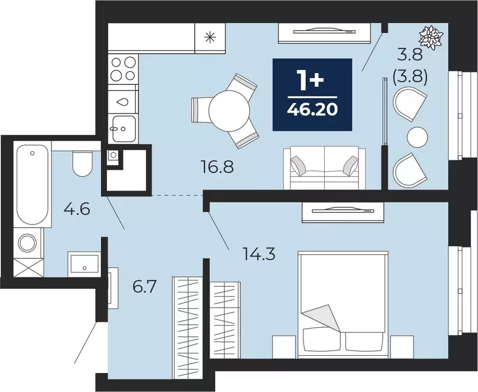 1-комнатная квартира: Тюмень, проезд Капитана Куликова, 7 (46.2 м) - Фото 0