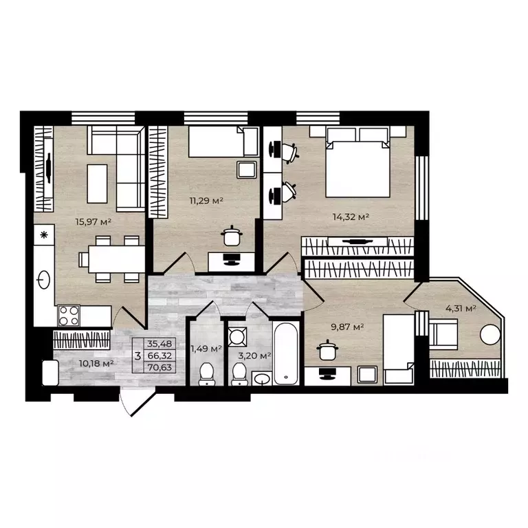 3-к кв. Ярославская область, Ярославль Северный жилрайон, 15-й мкр, 1 ... - Фото 0