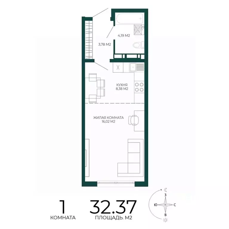 1-к кв. Пензенская область, Пенза Чаадаев жилой комплекс (32.37 м) - Фото 1