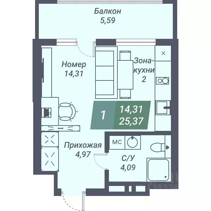 Студия Новосибирская область, Новосибирск ул. Даргомыжского, 8Д (25.37 ... - Фото 0