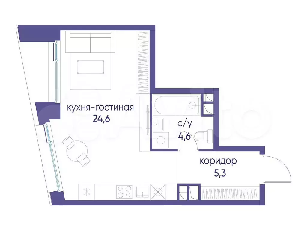 Квартира-студия, 34,5 м, 4/14 эт. - Фото 0