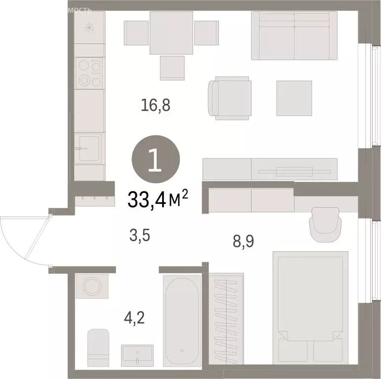 1-комнатная квартира: Курган, жилой район Центральный, ЖК Дом Кино ... - Фото 2