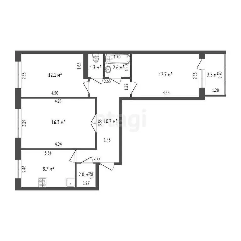 3-комнатная квартира: Стерлитамак, улица Гоголя, 113 (66.4 м) - Фото 0