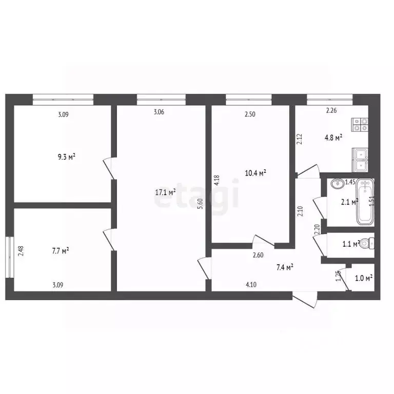 4-к кв. Татарстан, Альметьевск ул. Гафиатуллина, 12 (60.9 м) - Фото 1