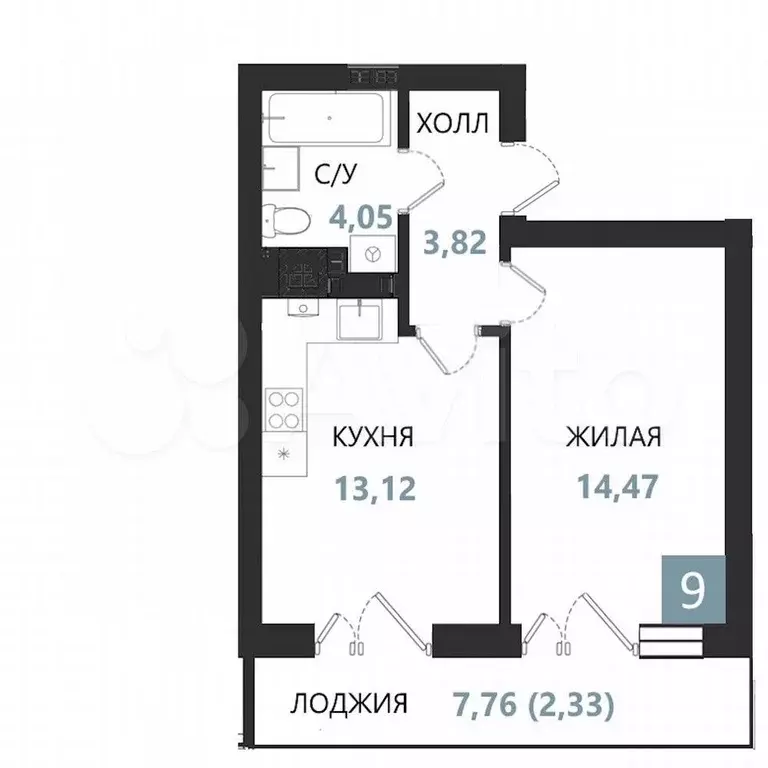1-к. квартира, 37,8 м, 2/5 эт. - Фото 0