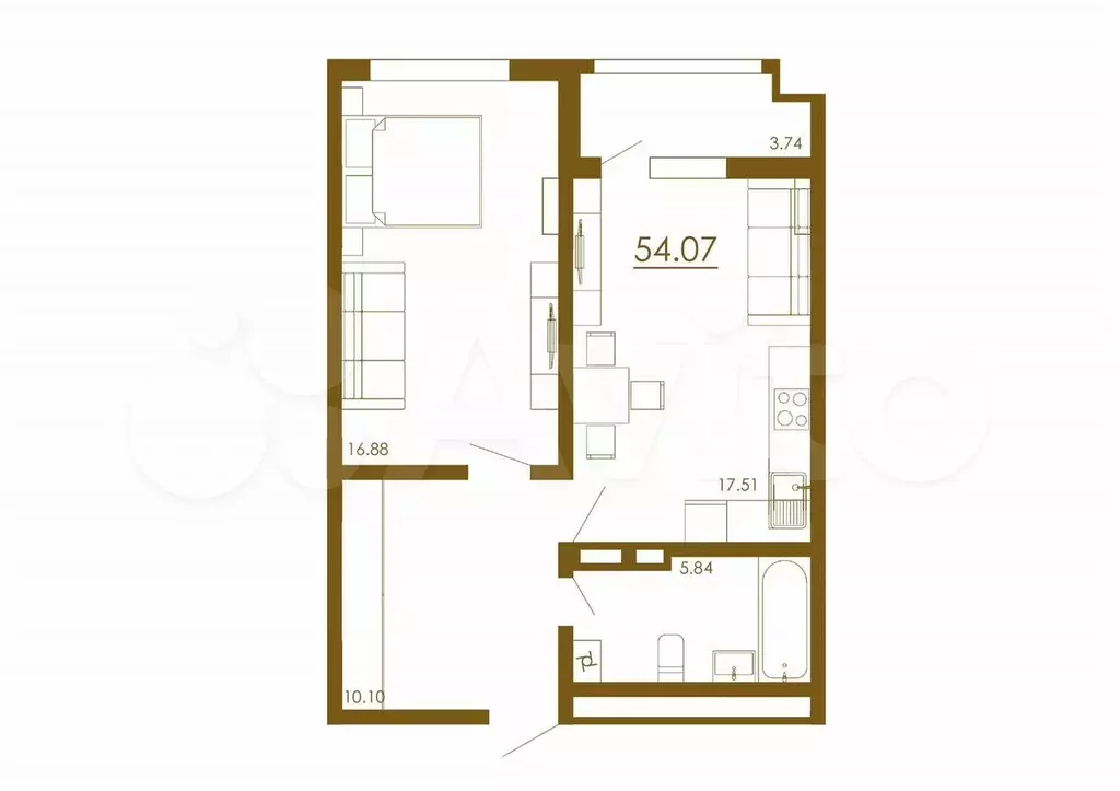 2-к. квартира, 54,1 м, 13/13 эт. - Фото 1