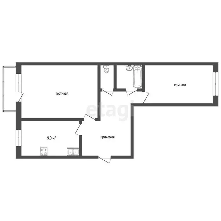 2-комнатная квартира: Чернушка, Коммунистическая улица, 6 (50.2 м) - Фото 1