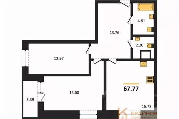 2-к кв. Воронежская область, Воронеж ул. Кривошеина, 13/14 (67.77 м) - Фото 0