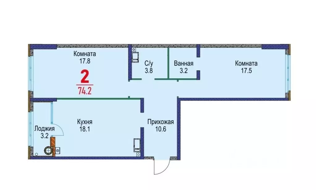 2-к кв. Ставропольский край, Ставрополь Гражданская ул., 1/12 (74.2 м) - Фото 1