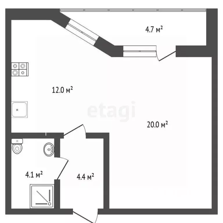 Студия Тюменская область, Тюмень ул. Грибоедова, 13к3 (41.8 м) - Фото 2