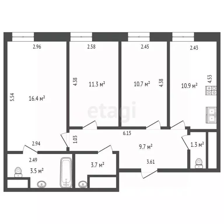 3-к кв. Ямало-Ненецкий АО, Новый Уренгой Славянский мкр,  (67.7 м) - Фото 2