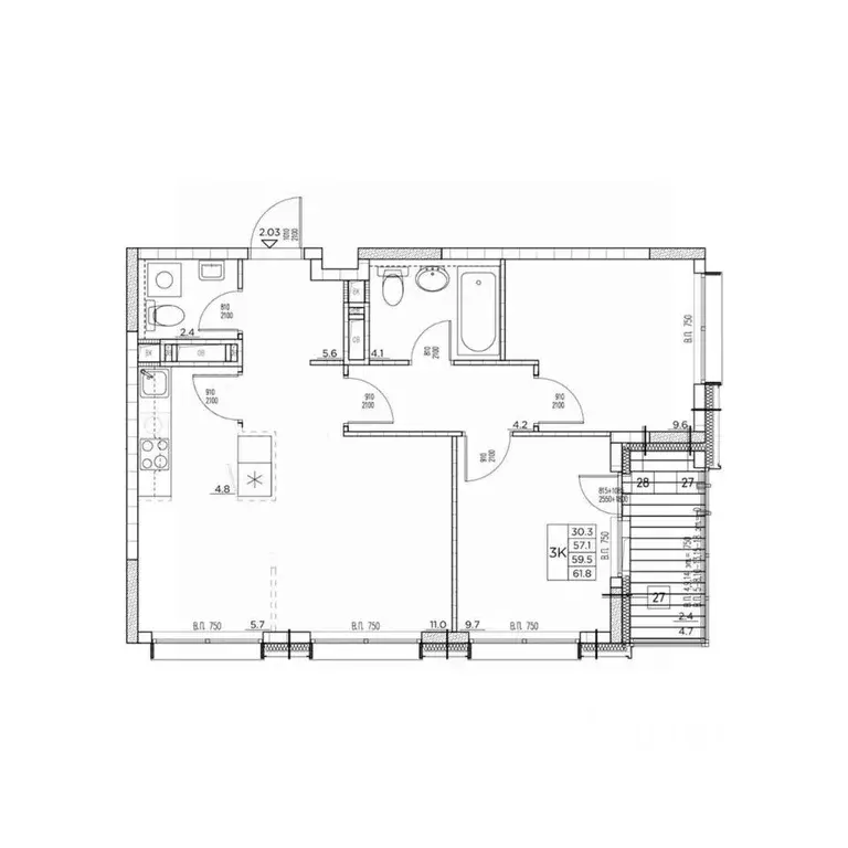 3-к кв. Приморский край, Владивосток ул. Расула Гамзатова, 7к1 (61.8 ... - Фото 1