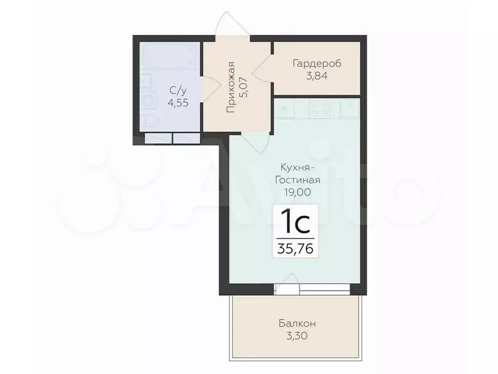 Квартира-студия, 35,8 м, 1/8 эт. - Фото 0