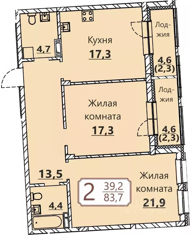 2-к кв. Чувашия, Чебоксары ул. Герцена, поз3 (83.7 м) - Фото 0