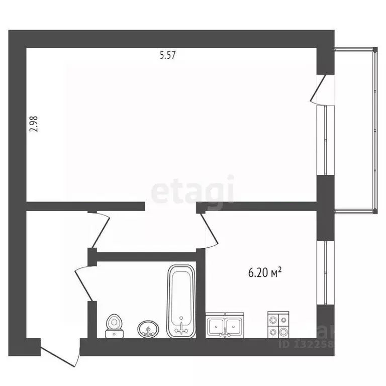 1-к кв. Вологодская область, Вологда ул. Мальцева, 28 (32.0 м) - Фото 2