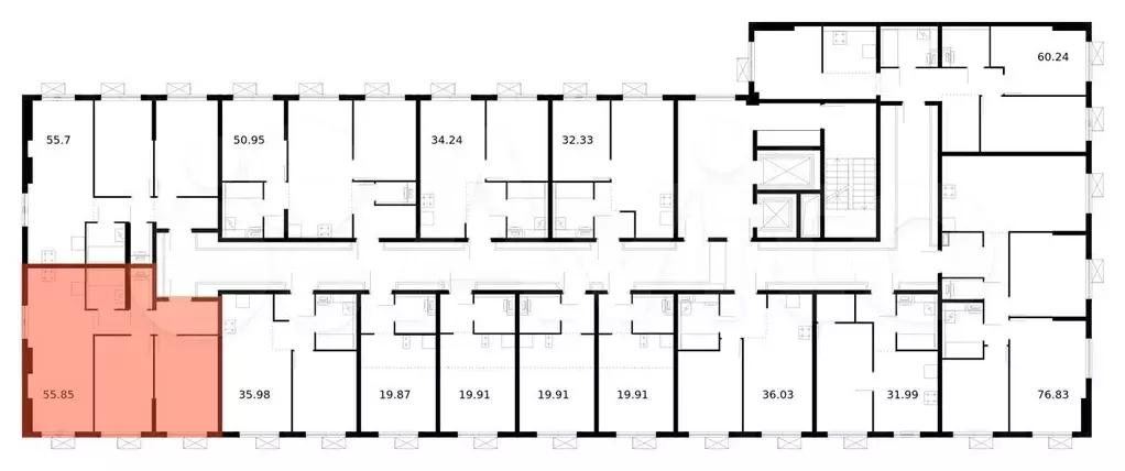 2-к. квартира, 55,9 м, 13/17 эт. - Фото 1