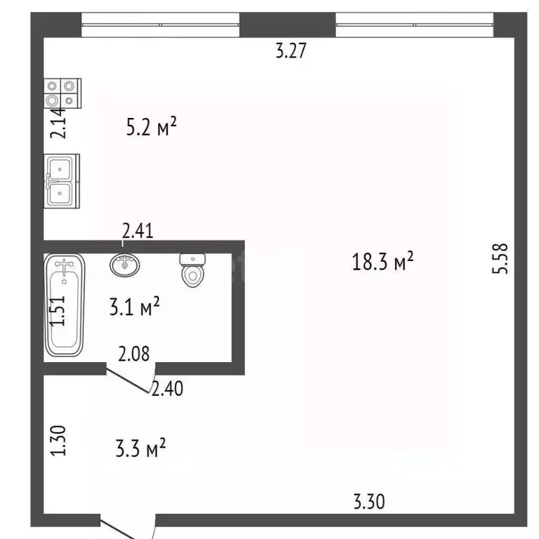 Студия Башкортостан, Стерлитамак ул. Гоголя, 124В (30.5 м) - Фото 1