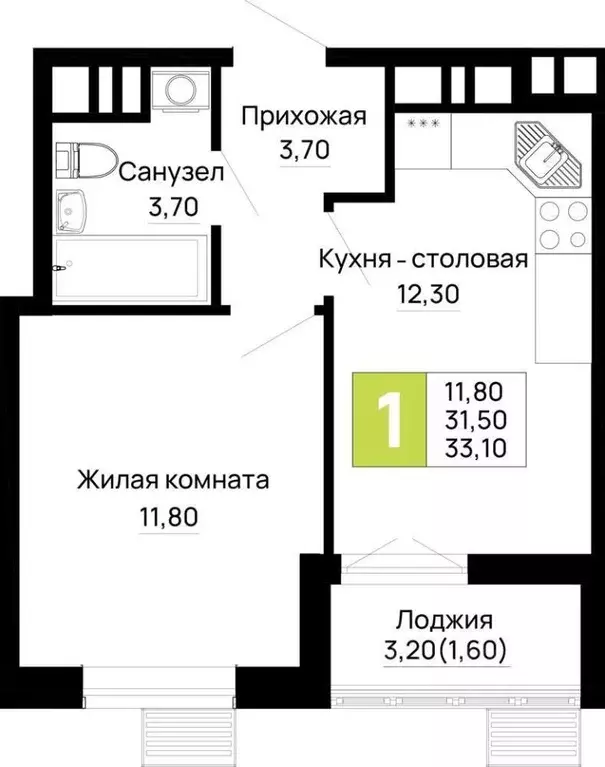 1-к кв. Адыгея, Тахтамукайский район, Яблоновский пгт Космическая ул., ... - Фото 1
