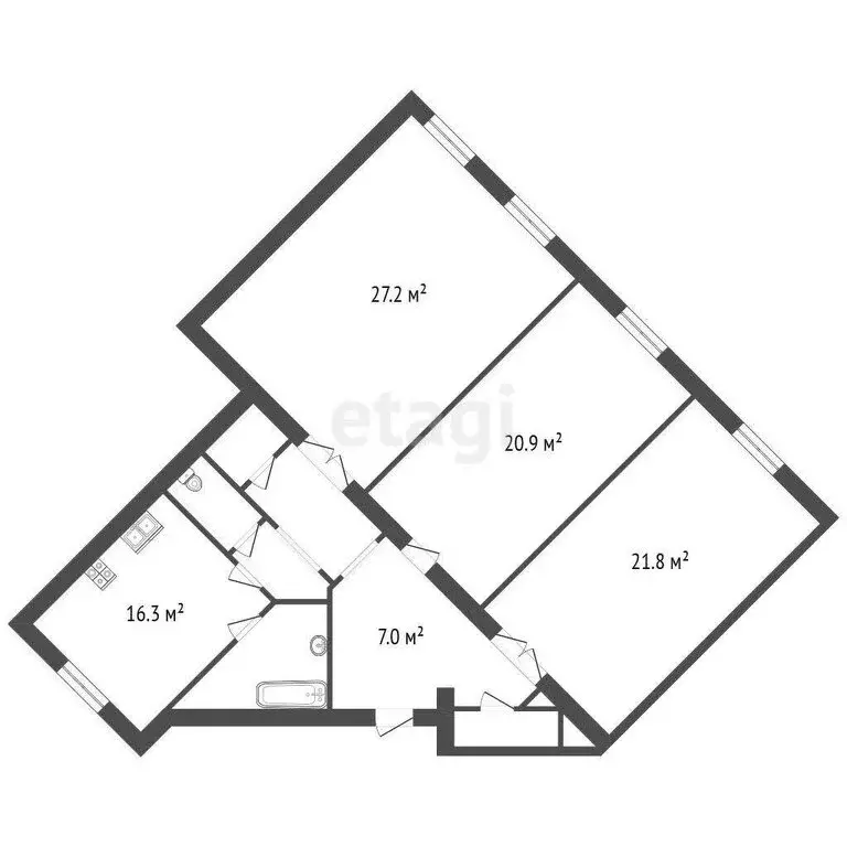 3-комнатная квартира: Санкт-Петербург, улица Комсомола, 16 (99.9 м) - Фото 1