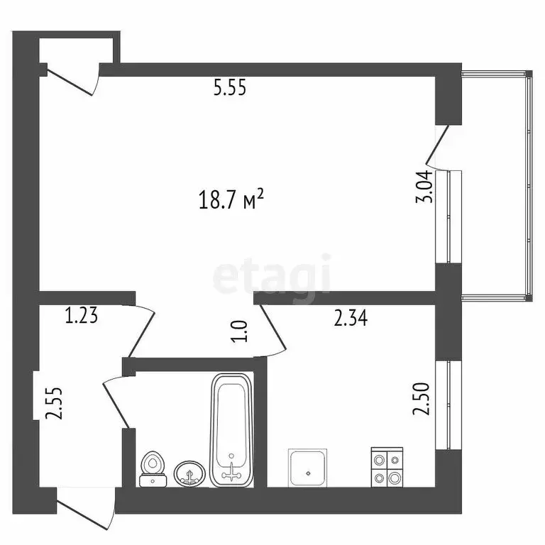1-комнатная квартира: Тюмень, Одесская улица, 55 (31.1 м) - Фото 1