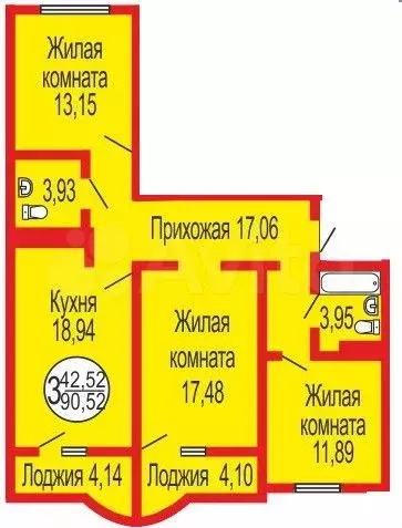 3-к. квартира, 93 м, 3/17 эт. - Фото 0