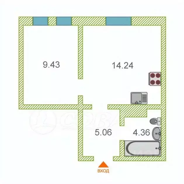 1-к кв. тюменская область, тюмень ул. газовиков, 73к1 (33.6 м) - Фото 1