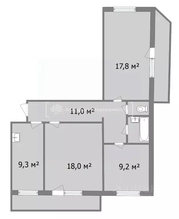 3-к кв. Томская область, Томск Водопроводная ул., 11 (68.9 м) - Фото 1