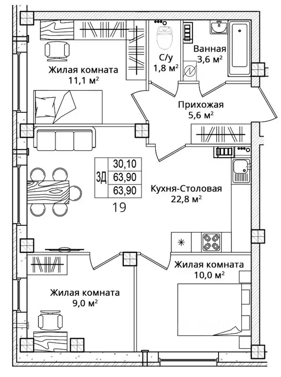 3-к кв. Псковская область, Псковский район, Завеличенская волость, д. ... - Фото 1