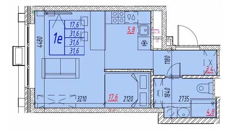 1-к кв. Астраханская область, Астрахань ул. Бэра, 29 (31.6 м) - Фото 2