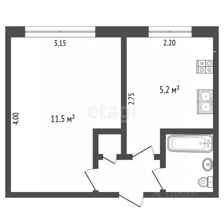 1-к кв. Калужская область, Калуга ул. 5-я Линия, 1к1 (21.1 м) - Фото 2