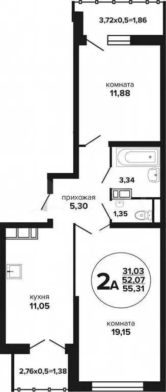 2-к. квартира, 55,3 м, 6/24 эт. - Фото 1