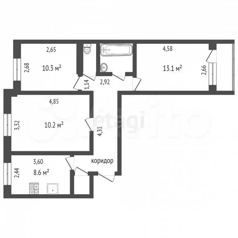 3-к. квартира, 64,6 м, 3/9 эт. - Фото 0
