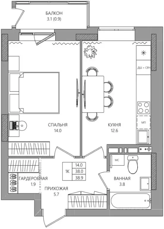 1-к кв. Пермский край, Пермь Парковый просп., 36В (38.9 м) - Фото 1
