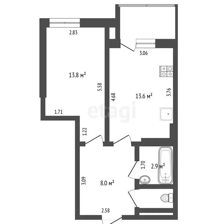 1-комнатная квартира: Тюмень, улица Мельникайте, 2к6 (39.8 м) - Фото 1
