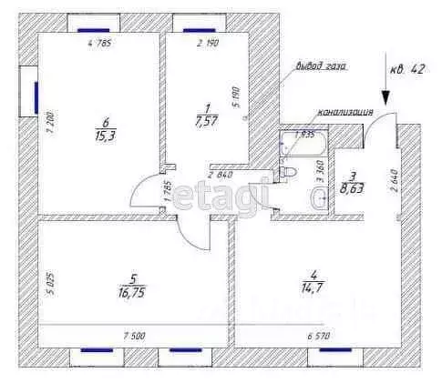 3-к кв. Тульская область, Тула Октябрьская ул., 38к2 (65.0 м) - Фото 2