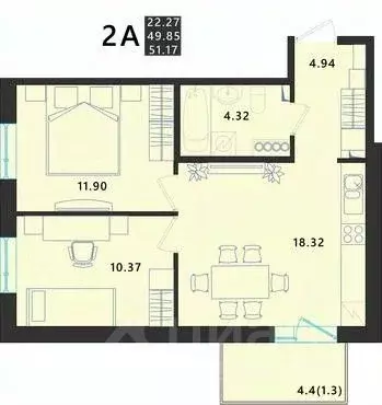 2-к кв. Псковская область, Псковский район, Завеличенская волость, д. ... - Фото 1