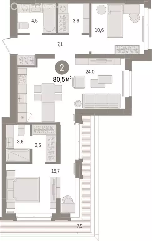 2-комнатная квартира: Тюмень, жилой комплекс На Минской (80.54 м) - Фото 1