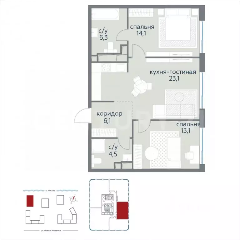 3-к кв. Москва ул. Нижние Мневники, 9 (67.2 м) - Фото 1
