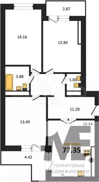 3-к. квартира, 77,4 м, 8/9 эт. - Фото 0