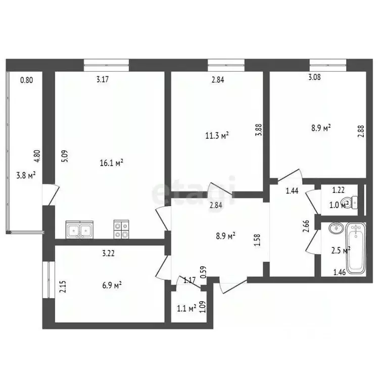 3-к кв. Ханты-Мансийский АО, Нягань 1-й мкр, 29В (56.7 м) - Фото 1