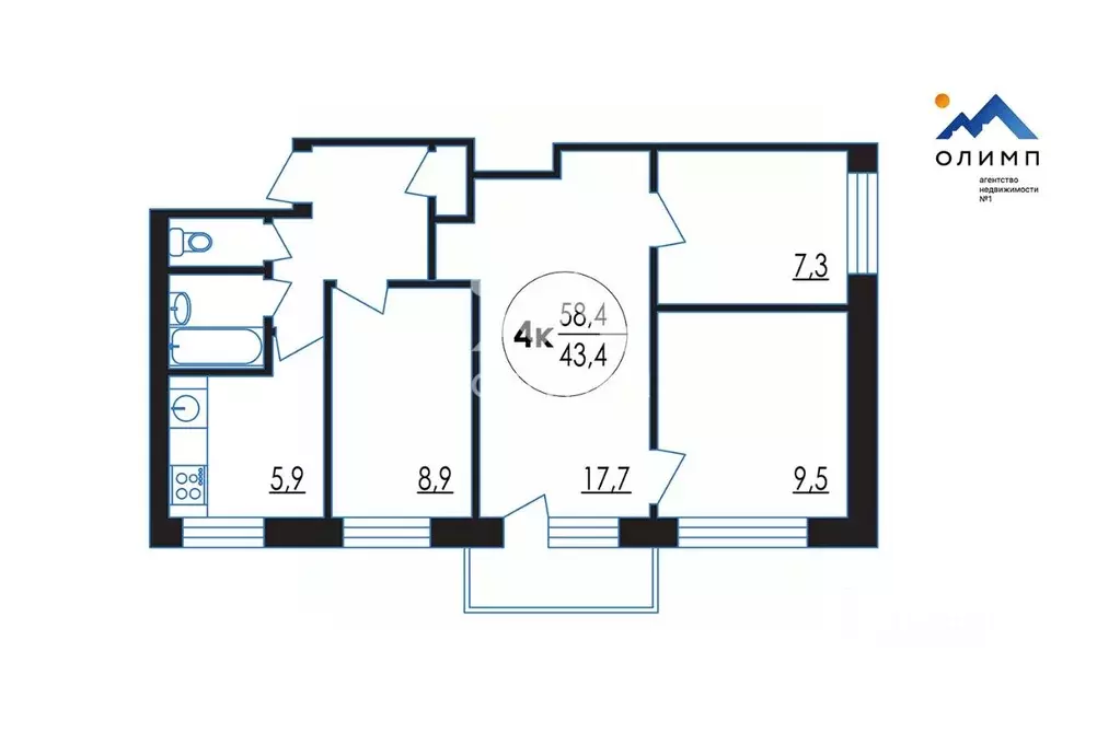 4-к кв. Вологодская область, Вологда ул. Пирогова, 7 (58.4 м) - Фото 2