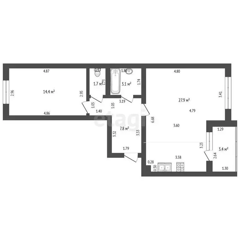 2-комнатная квартира: Стерлитамак, Волочаевская улица, 11 (54.9 м) - Фото 0