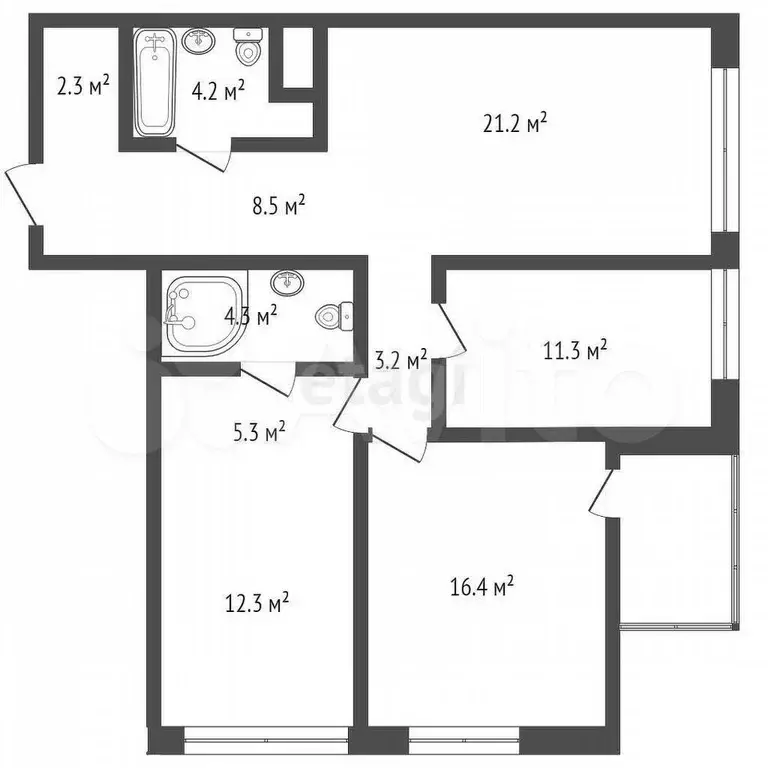 3-к. квартира, 88 м, 7/34 эт. - Фото 0