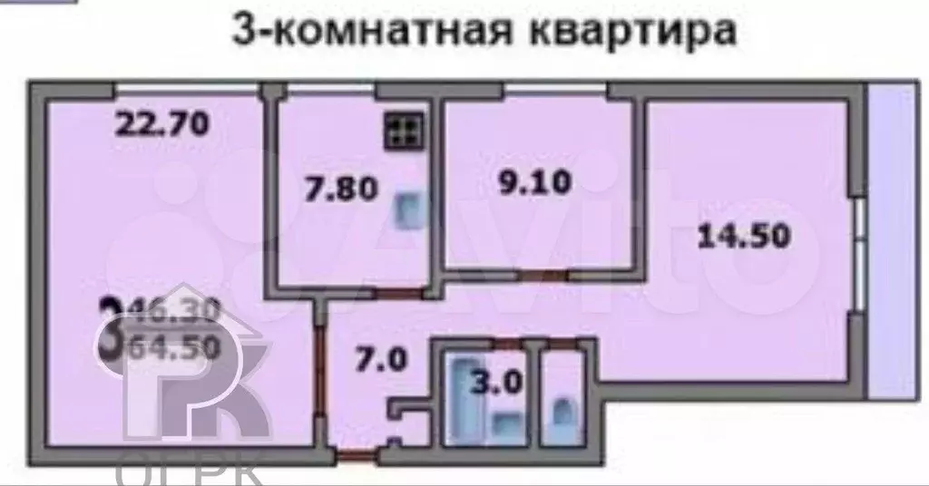 3-к. квартира, 63,6 м, 13/17 эт. - Фото 0