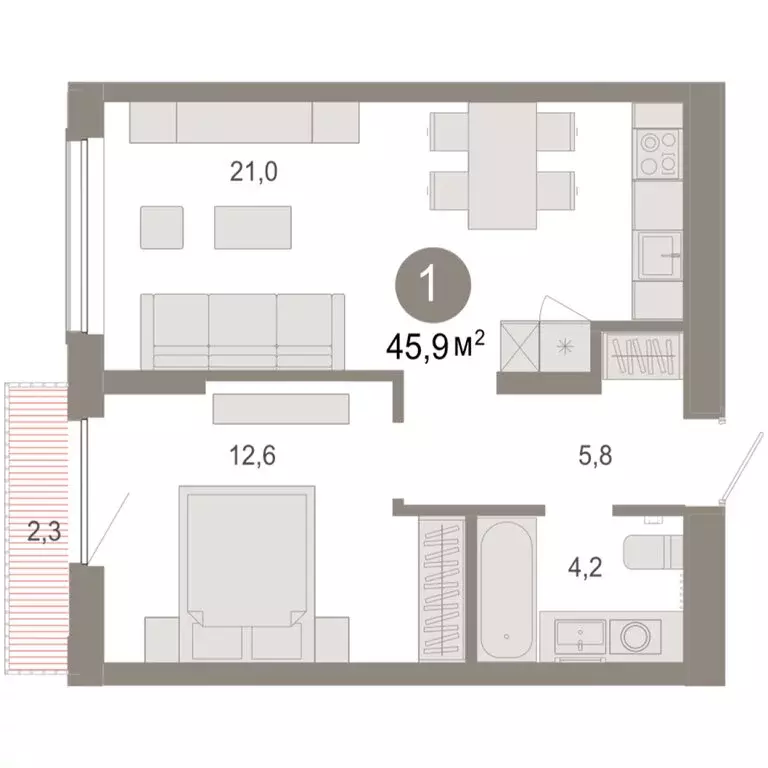 1-комнатная квартира: Тюмень, микрорайон ДОК, ЖК Октябрьский на Туре ... - Фото 2
