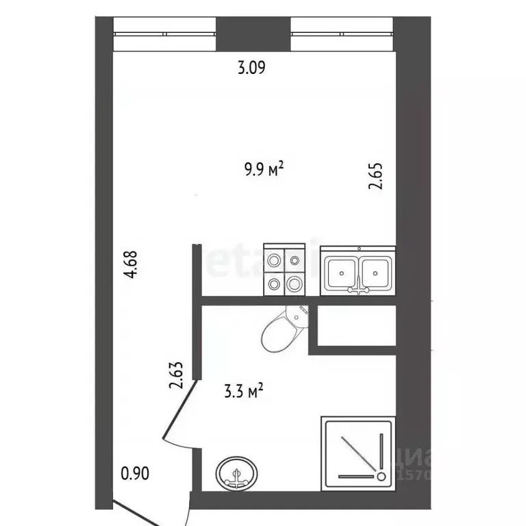 Студия Санкт-Петербург Кронверкская ул., 4 (16.0 м) - Фото 2