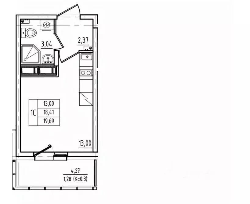 Студия Санкт-Петербург пос. Шушары, просп. Старорусский, 3к2 (19.69 м) - Фото 2