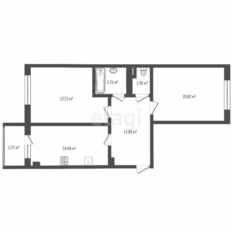 2-комнатная квартира: Кострома, Просёлочная улица, 38 (45.7 м) - Фото 0